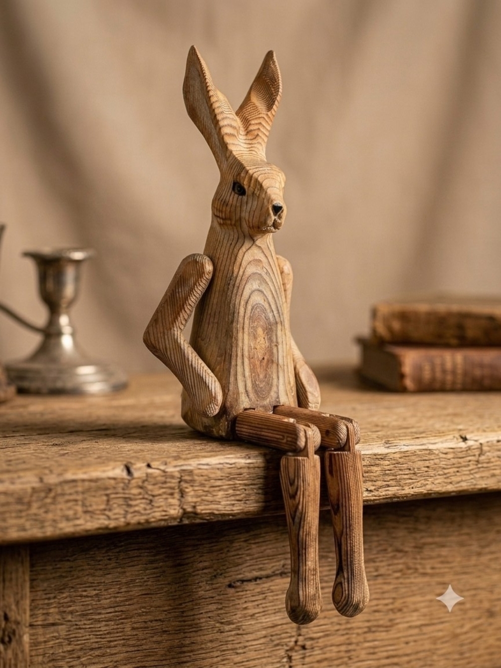 Folkart Rabbit / Hare Hand Carved Wooded Scuplture